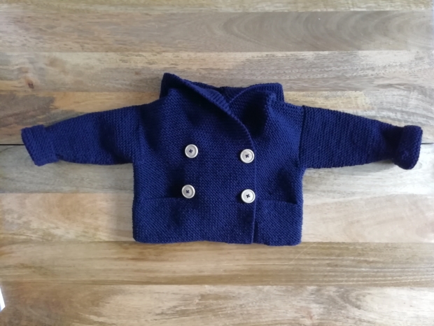 Navy knitted duffle coat/jumper with wooden buttons